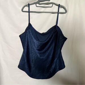 Satin Navy Blue Cowl Neck Top